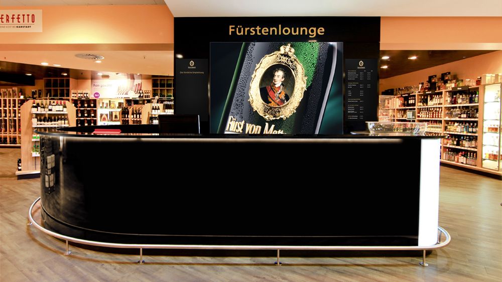 ISINGERMERZ, Werkstatt, Thekenbau, Henkell Sektkellerei, Fürst von Metternich Theke, Baranlage, Verkostungsanalge, Fürstenlounge, Karstadt-Filiale, Wiesbaden, Corporate Design