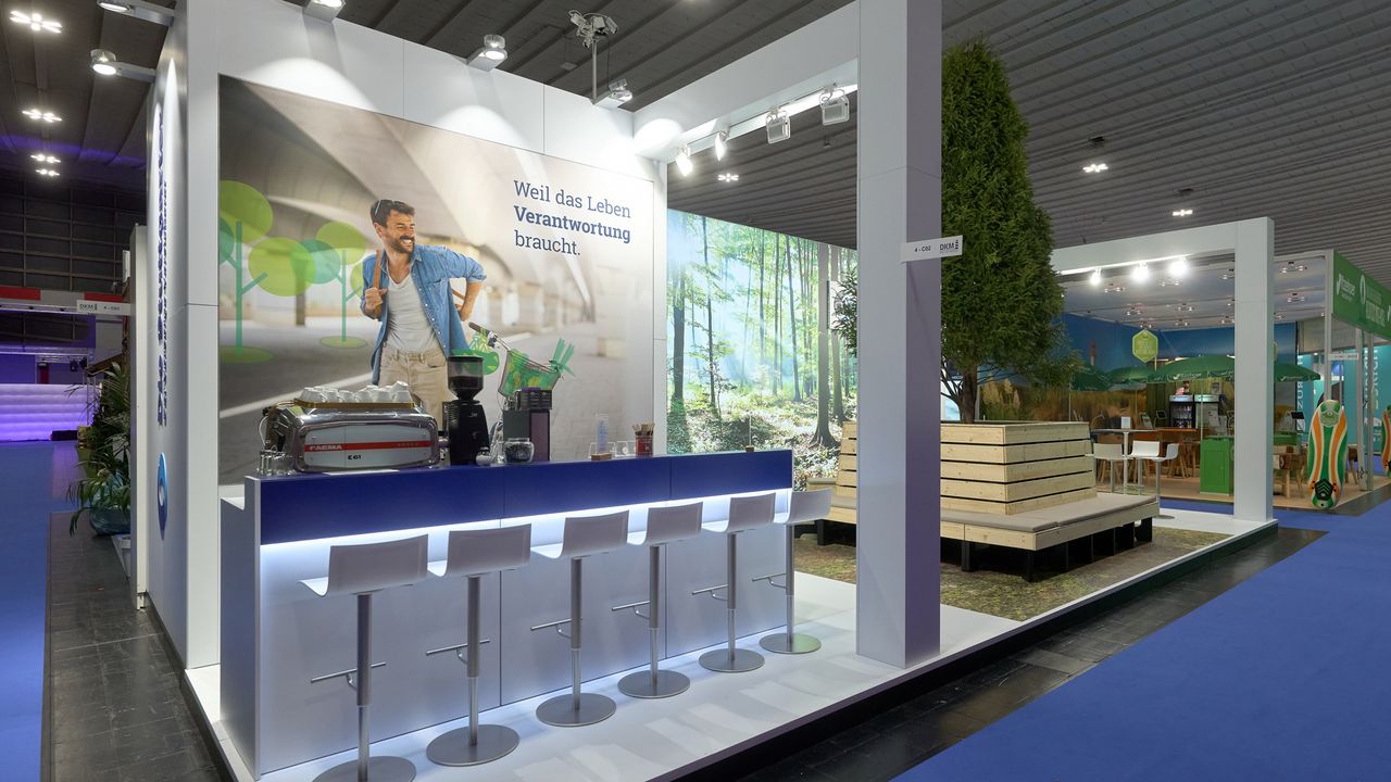 Stuttgarter Versicherung, Messe DKM, Dortmund, Messestand, Messekonzept, Nachhaltigkeit