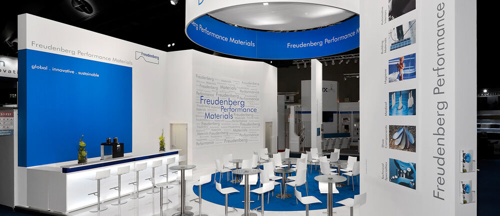 Messestand, Freudenberg Performance Materials, Messe Techtextil, Frankfurt, Messebau Isingermerz, Messedesign