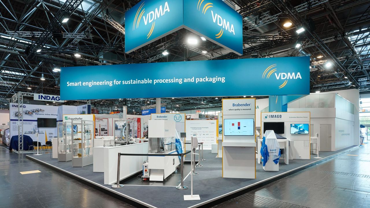 VDMA Messestand, Messe Interpack, Technologielounge, Doppelstock, zweigeschossig