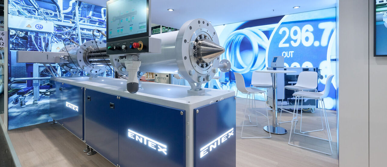 [Translate to English:] Messestand Entex, Messe K, Düsseldorf, Messebau ISINGERMERZ