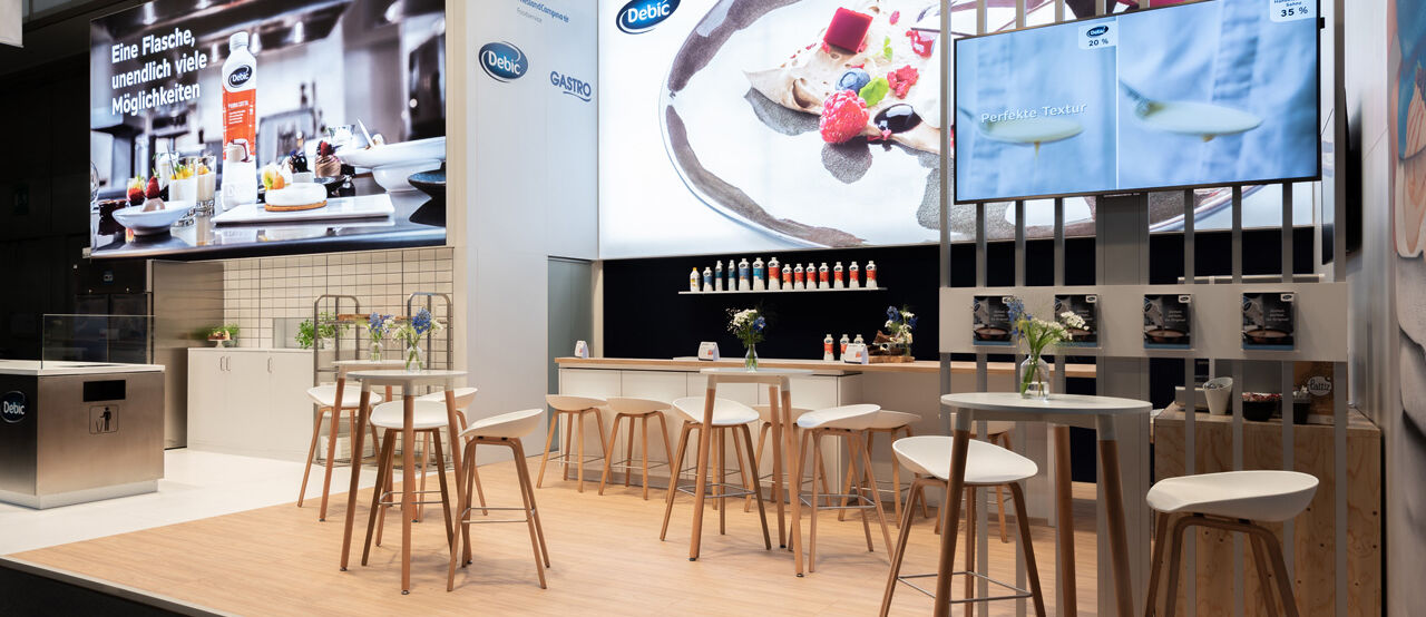 Messestand Friesland Campina, Messe Internorga Hamburg, Messebau ISINGERMERZ