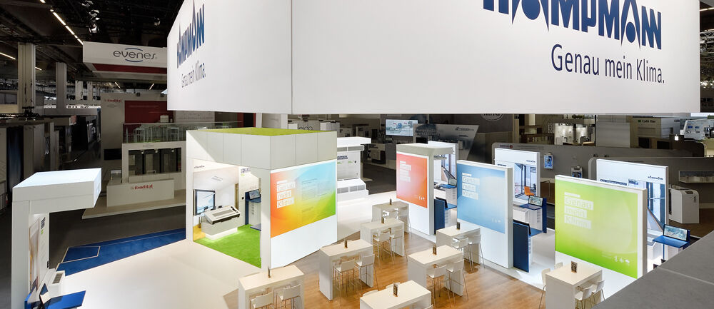 Messestand Kampmann, Klimatechnik, Messe ISH, Frankfurt, Messebau ISINGERMERZ, Standdesign