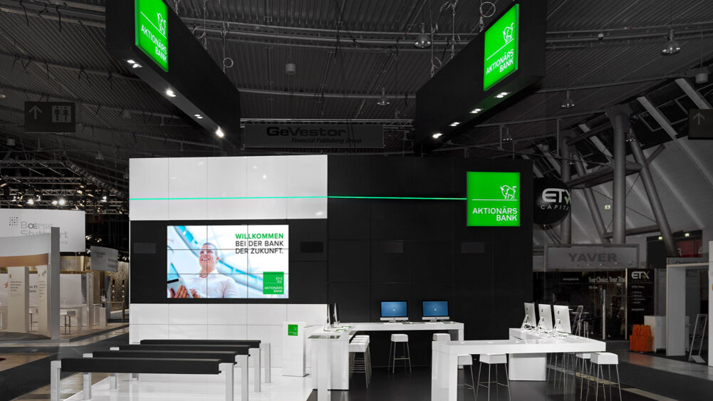 Messestand Aktionärsbank, Messe Invest Stuttgart, Messebau ISINGERMERZ