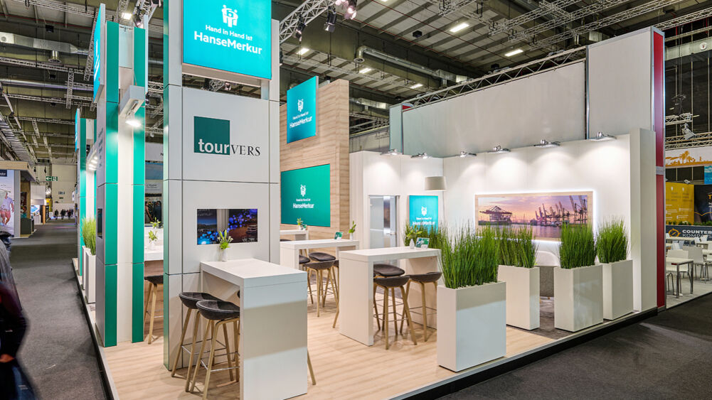 Messestand Hanse Merkur, Messe ITB, Berlin, Isingermerz Messebau