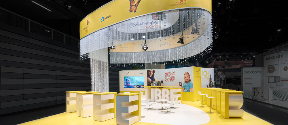 Messestand Abbott, FreeStyle Libre, Messe DDG Herbsttagung, Nürnberg, Messebau Isingermerz, Messestandkonzept