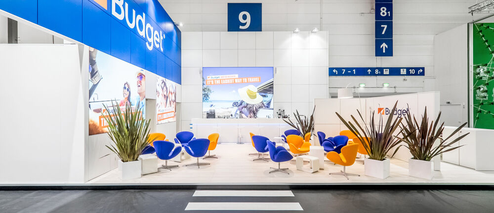Messestand Avis Budget Autovermietung, Messe ITB, Messebau Isingermerz, Messestanddesign