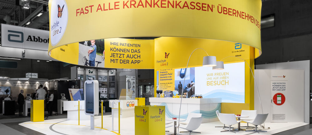 Messestand Abbott, DDG, Frühjahrstagung, Messe, Berlin, FreeStyle Libre, Messebau, ISINGERMERZ, Messekonzept