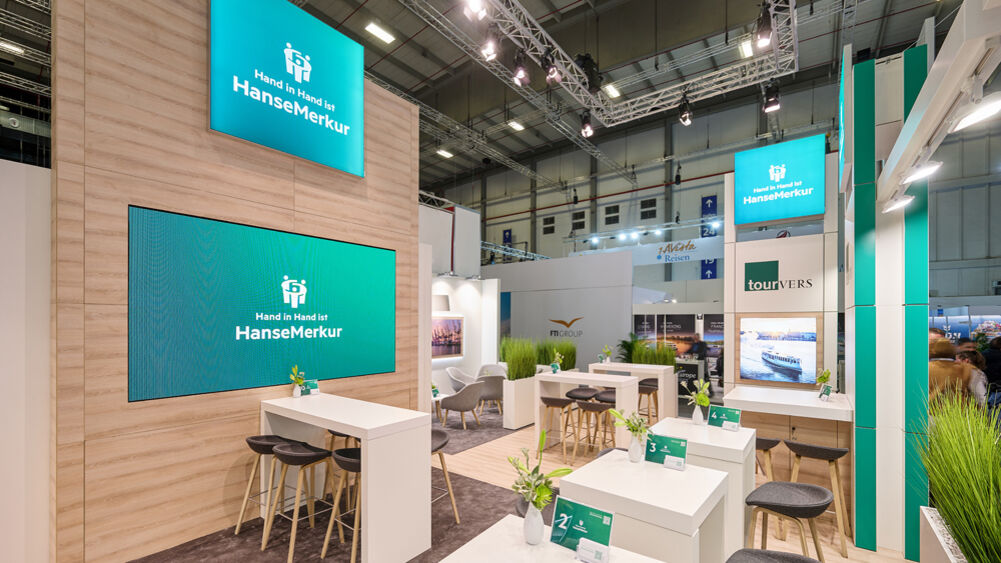 Messestand Hanse Merkur, Messe ITB, Berlin, Isingermerz Messekonzept