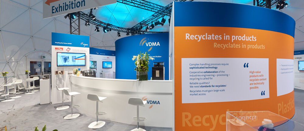 Messebau ISINGERMERZ, VDMA, Messe K, Nachhaltigkeit, Kreislaufwirtschaft, Messestand, Messestandgestaltung