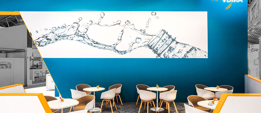 Messestand VDMA, Messe Drinktec, Wassermanagement, Messebau ISINGERMERZ, Getränketechnologie, Messekonzept