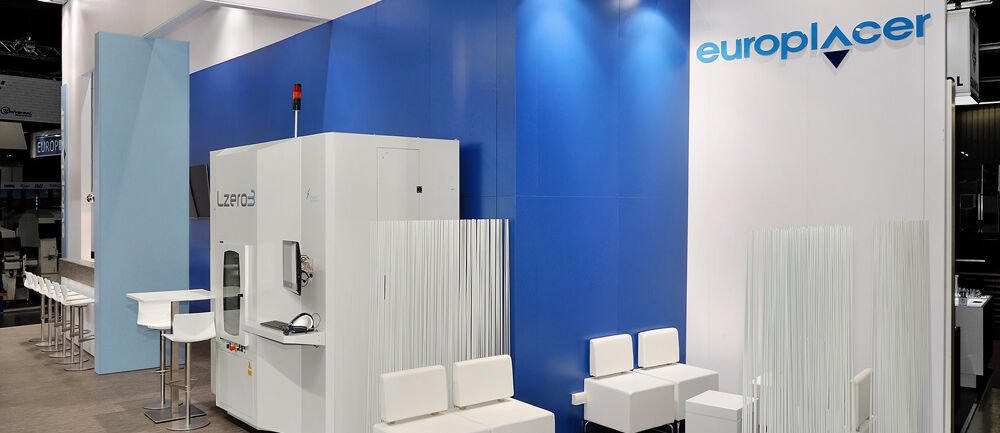 Messestand Europlacer, Messe SMT Hybrid Packaging, Nürnberg, Messebau Isingermerz, Messekonzept