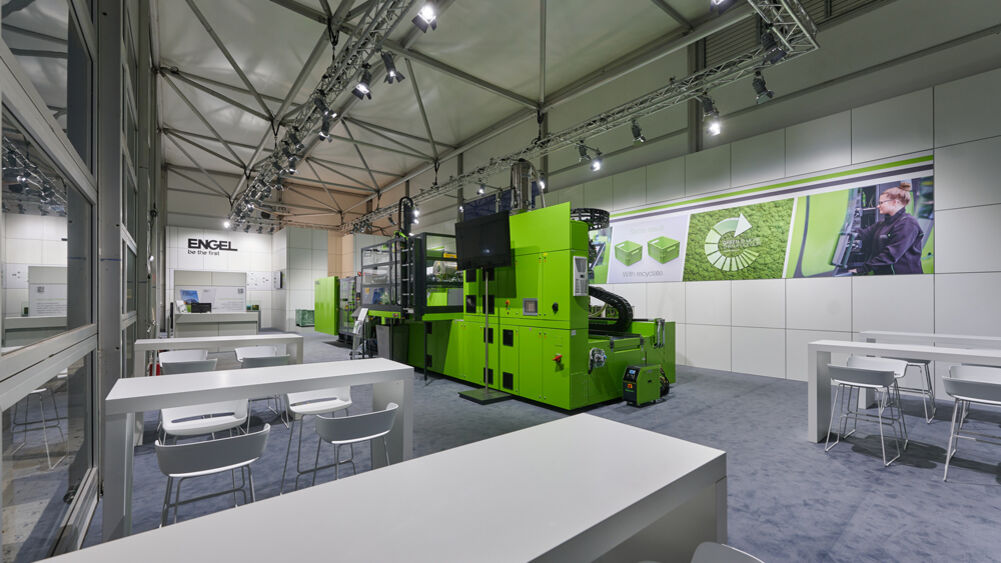 Messestand VDMA, Messe K, Düsseldorf, Circular Economy, Kreislaufwirtschaft, Nachhaltigkeit, Isingermerz, Messebau, Eventbau