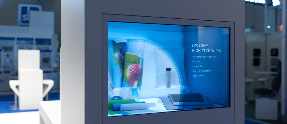 Messestand Freudenberg Performance Materials, Messe Techtextil, Frankfurt, Messebau ISINGERMERZ, Messeraum