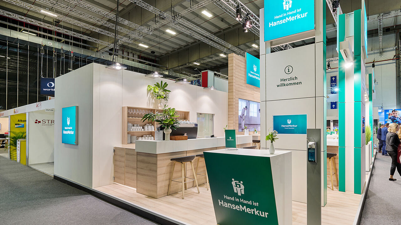 Messestand Hanse Merkur, Messe ITB, Berlin, Isingermerz Messebau