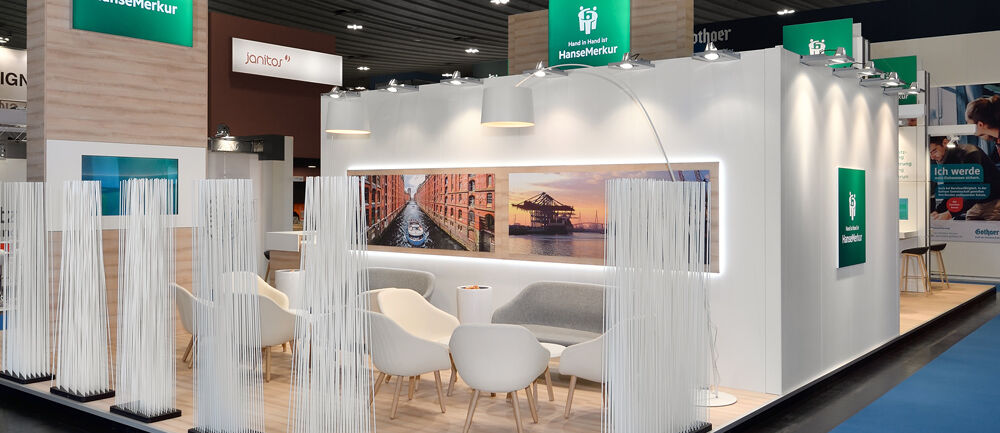 Messestand Hanse Merkur, Messe DKM, Dortmund, Messebau ISINGERMERZ, Standbau
