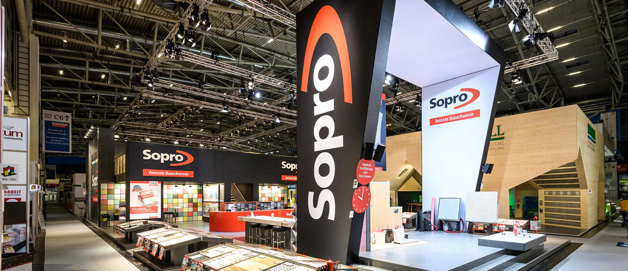Messestand Sopro, Messe Bau München, Messebau ISINGERMERZ