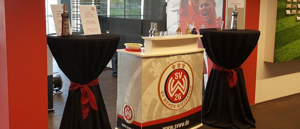 Digifant Werbetechnik, SV Wehen Wiesbaden, Counter, Multiline Theke, mobile Präsentation, Promotiontheke, Thekenbau, Wiesbaden