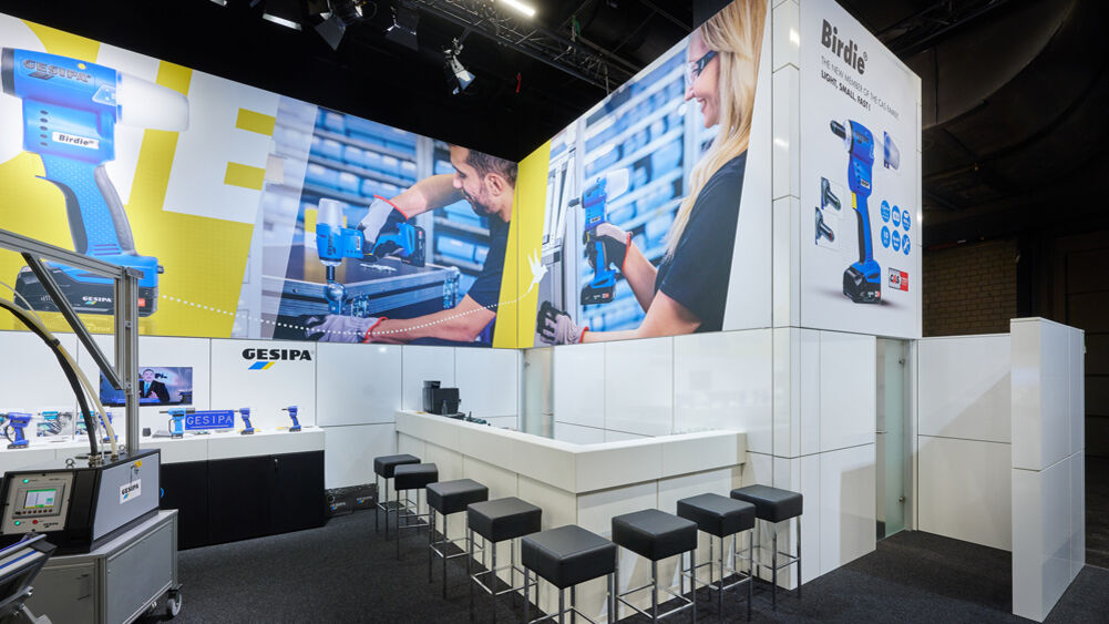 Messestand Gesipa, Eisenwarenmesse Köln, Isingermerz, Messebau