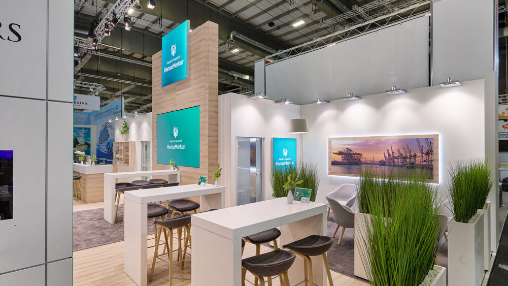 Messestand Hanse Merkur, Messe ITB, Berlin, Isingermerz Messestandgestaltung