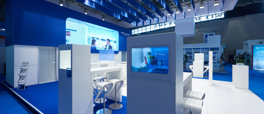 Messestand Freudenberg Performance Materials, Messe Techtextil, Frankfurt, Messebau ISINGERMERZ, Messedesign