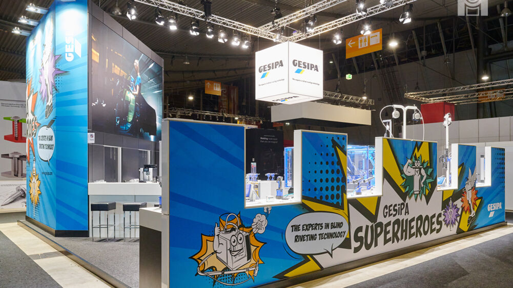 Gesipa Messestand, Messe Blechexpo Stuttgart, Messedesign, Isingermerz