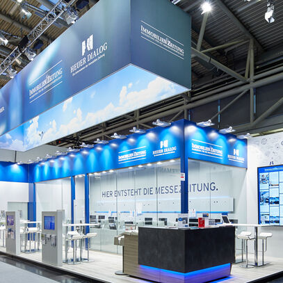 Messestand Immobilien Zeitung, Messe Exporeal, München, Messebau ISINGERMERZ
