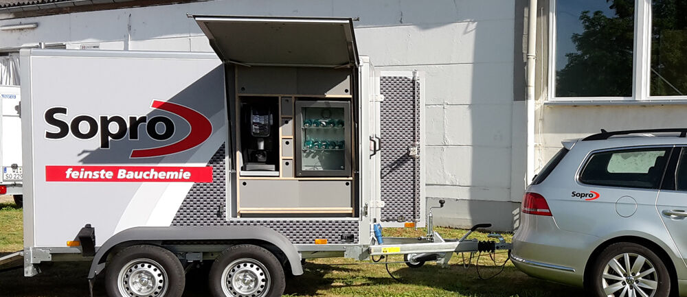 Roadshow, Sopro Bauchemie, Promotion, Isingermerz, Hausmesse, Firmenjubiläum, Workshop, Fachhandel, Promotionaktion, Eventservice, Event, Werbeanhänger