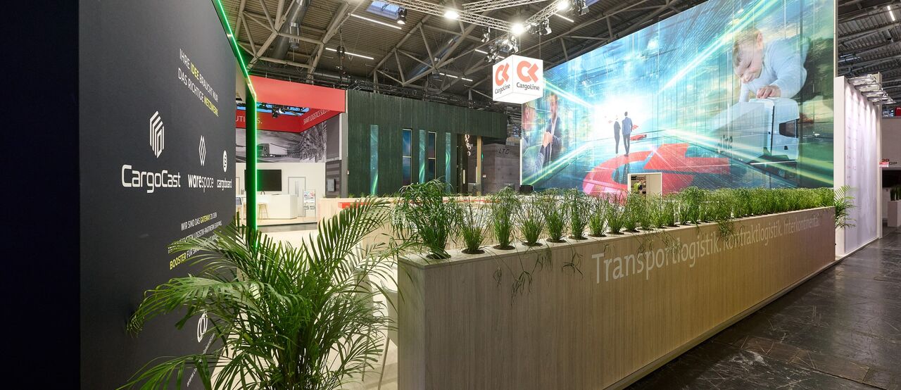 Messestand Cargoline, Messebau München, Messe transport logistic, ISINGERMERZ, Messestanddesign, Gesprächsarea