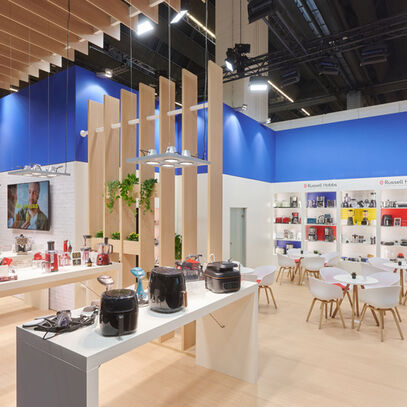 Russell Hobbs Messestand, Messe Ambiente, Messebau, Aufmerksamkeit, Tischpräsentation