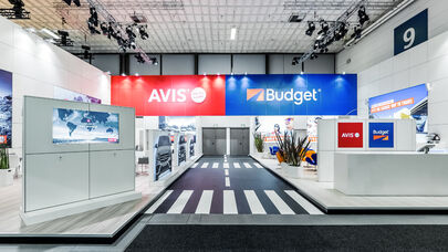 Messestand Avis Budget Autovermietung, Messe ITB, Messebau Isingermerz, Messestanddesign