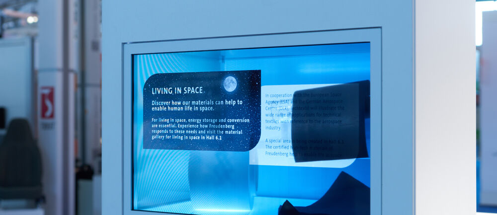 Messestand Freudenberg Performance Materials, Messe Techtextil, Frankfurt, Messebau ISINGERMERZ, Messegestaltung