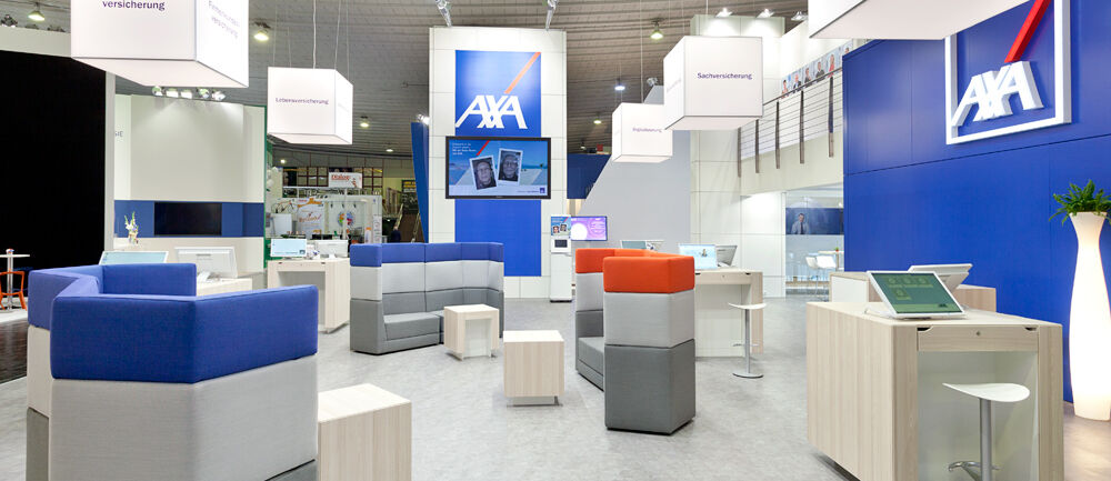 Messestand Axa, Messe DKM, Messebau Isingermerz, Messestandkonzept