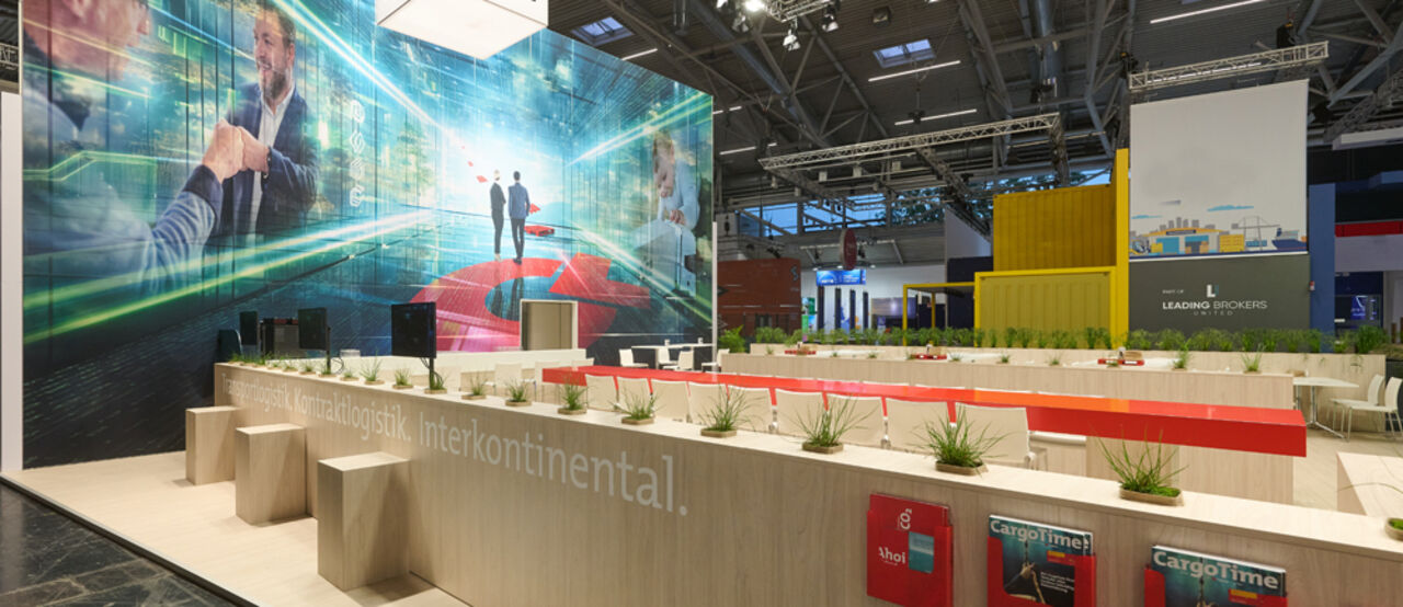 Messestand Cargoline, Messebau München, Messe transport logistic, ISINGERMERZ, Messestanddesign, Messedesign