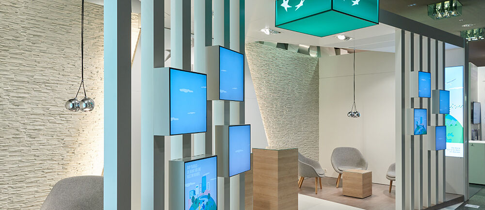 Messestand BNP Paribas, Finanzsymposium Mannheim, Messe, Messebau ISINGERMERZ, Finanzdienstleister